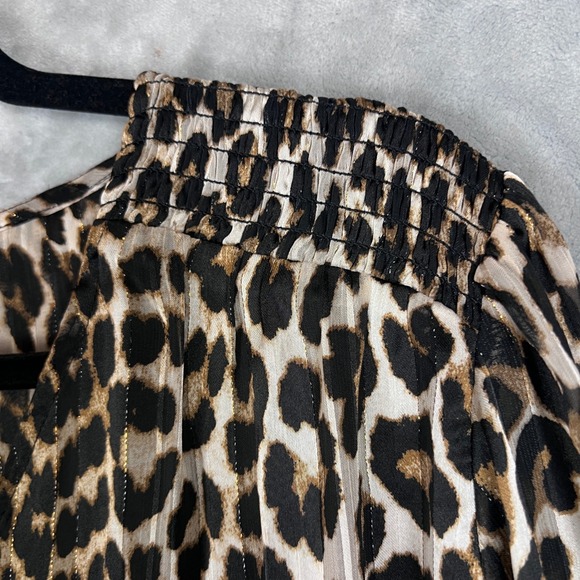 HAVER London Women Leopard Print Smocked Neck Blouse Top Size 1X Gold Metallic - Picture 9 of 11